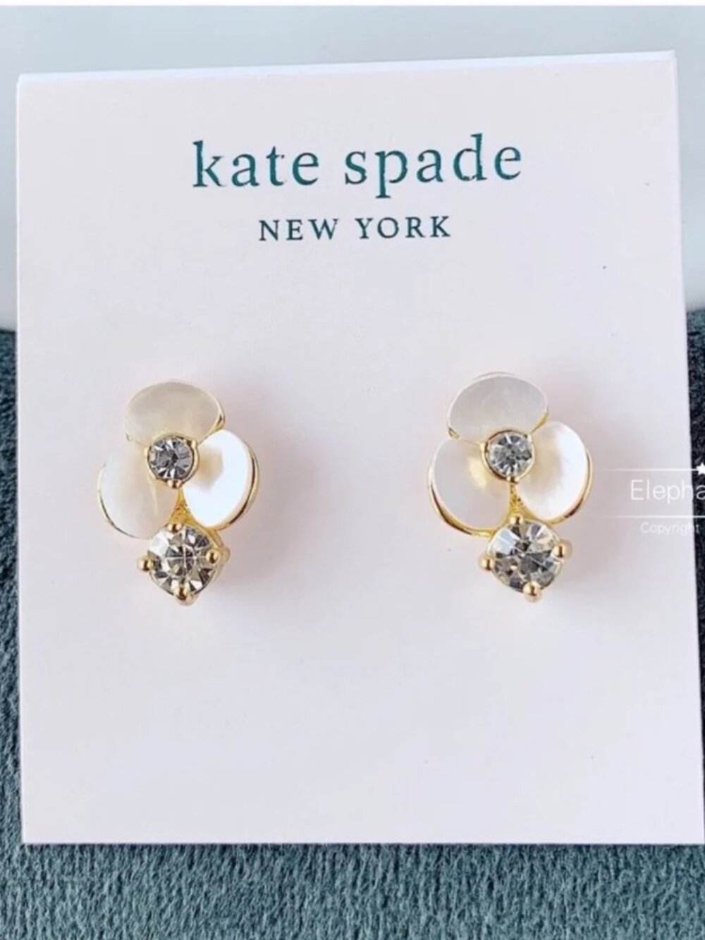 Kate Spade New York Gold Tone Mother of Pearl Flower Crystal Drop Stud Earrings